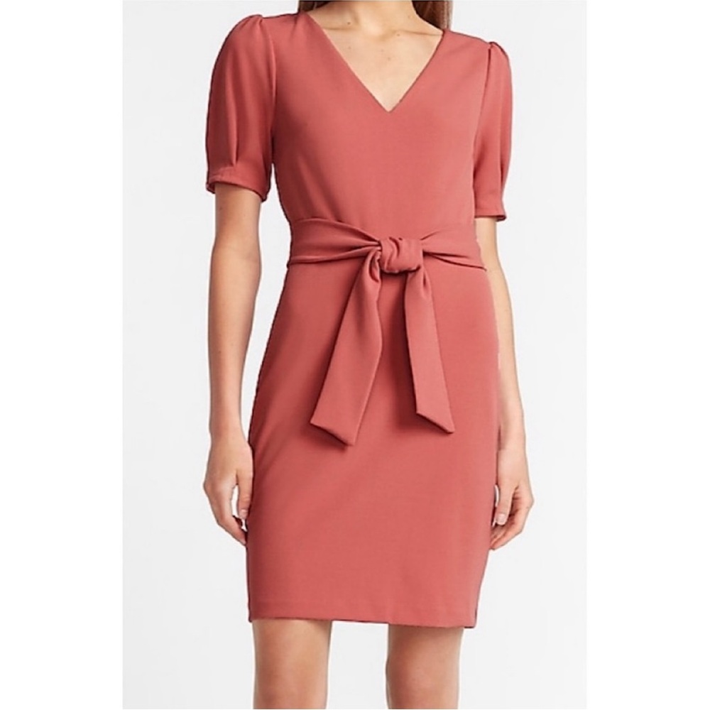 NWT Express Mauve Pink V Neck Mini Dress Puffed Short Sleeves Size SP